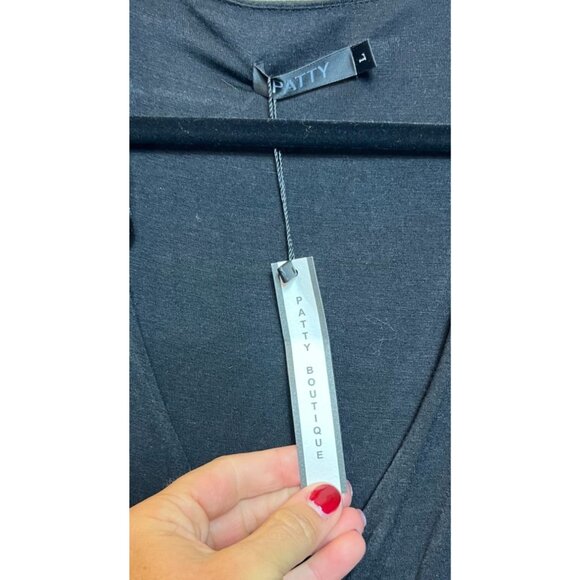 Patty Black Deep V-Neck Ruched Waist Sweater 3/4 Sleeves Rayon/Spandex Large NWT - Picture 5 of 7